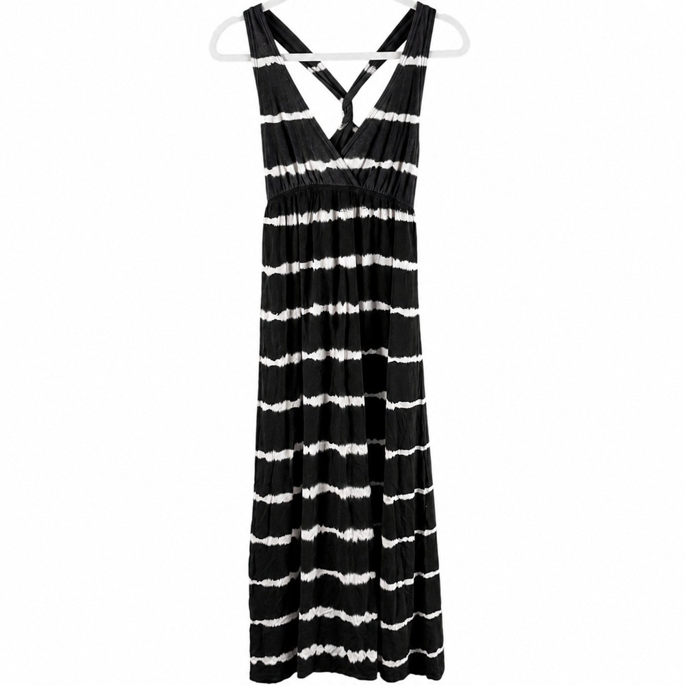 Hard Tail Forever Womens Tie Dye Maxi Dress Black White V-Neck T-Back SL-111 L
